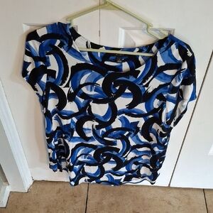 Alfani Blue and Black Abstract Women's Blouse